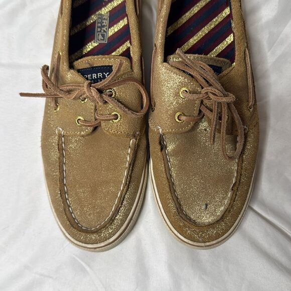 Sperry Women’s Leather Gold Glitter Boat Shoes. Size 9. - Picture 4 of 9